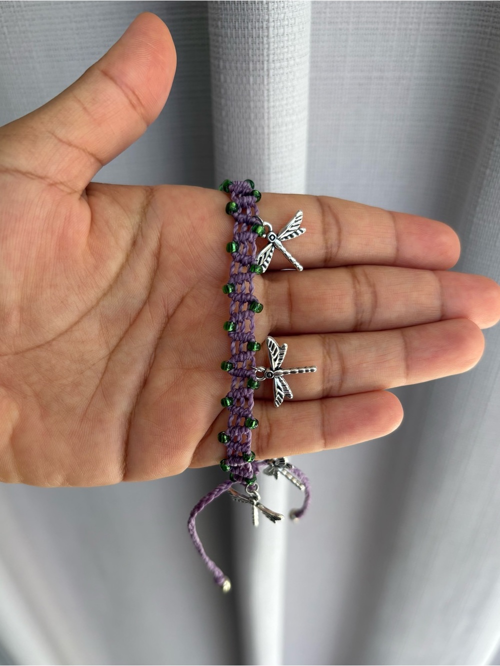 Handmade Purple Dragonfly Beaded Bracelet